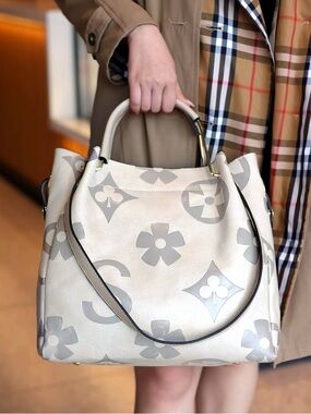 Luxury Cream Floral Monogram Top-Handle Tote Bag